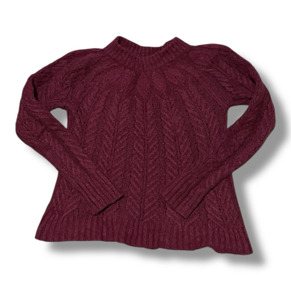 Tuckernuck Peacock Sweater Womens Merlot Wool Fisherman Cableknit Crewneck ‎ XS